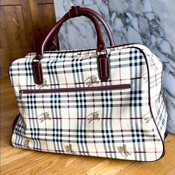 Vintage Burberry 48h Classic Haymarket Travel Duffel Bag with Wheels - Picture 4 of 17